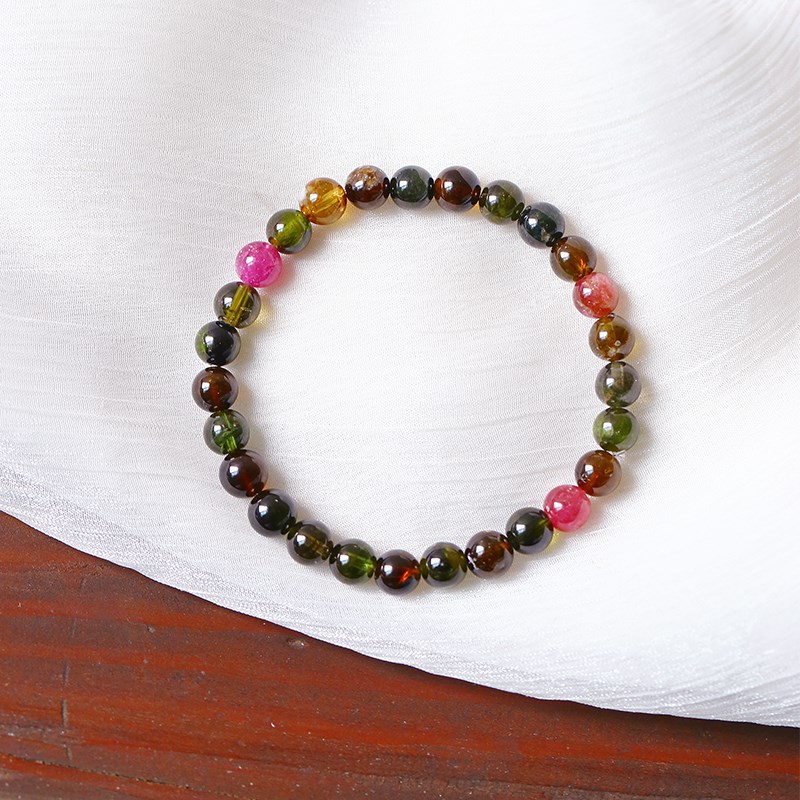 老矿料暗色天然碧玺单圈手链 男女款碧玺水晶手链生日礼物饰品