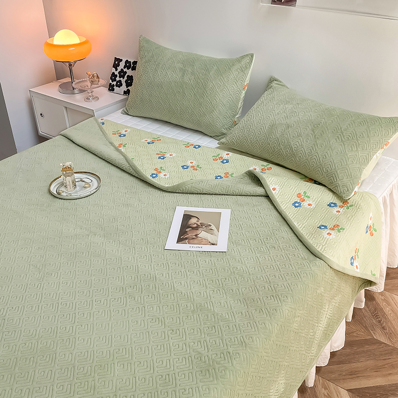 定制一面牛奶绒一面纯棉加厚双面用床盖三件套榻榻米绗缝床单纯色