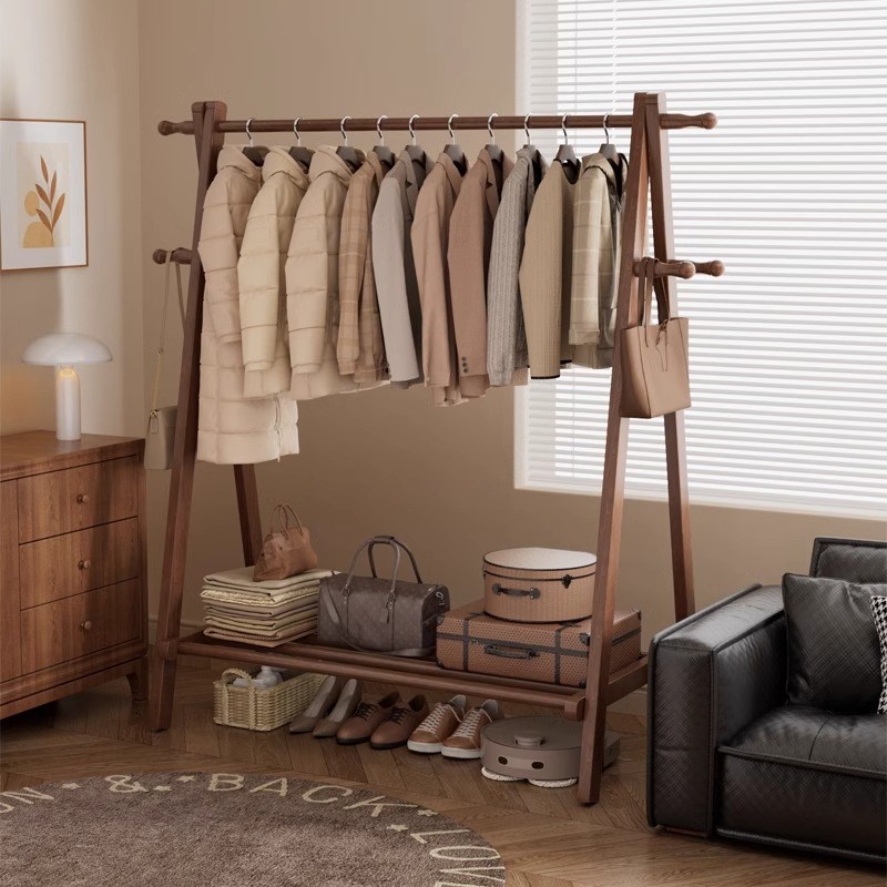 实木衣帽架落地卧室家用折叠挂衣架室内房间简易立式榉木晾衣架子