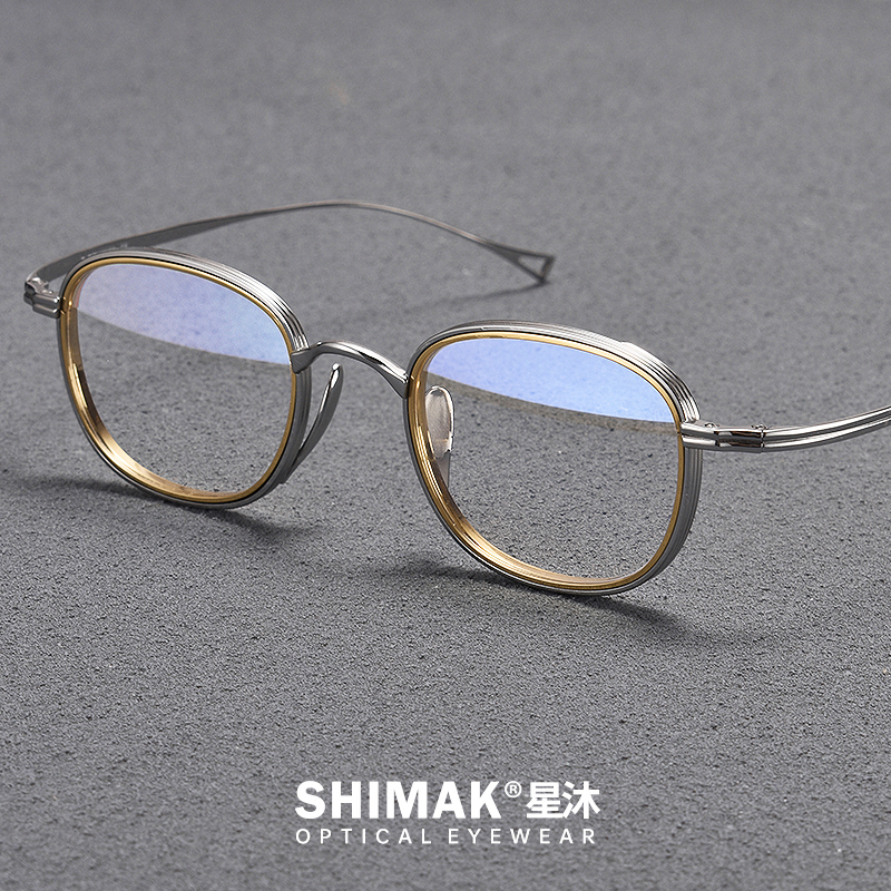 日系复古超轻纯钛双圈银边近视万年龟眼镜框男款端一体式小众女