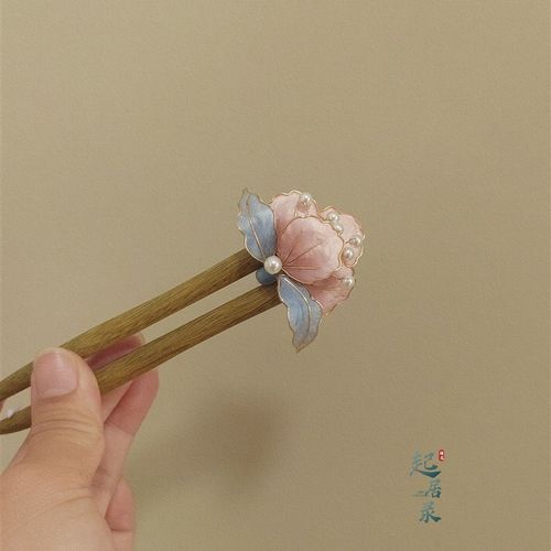 防拍手工绒花夹扁牡丹发簪日常新中式发簪汉服旗袍国风头饰礼品