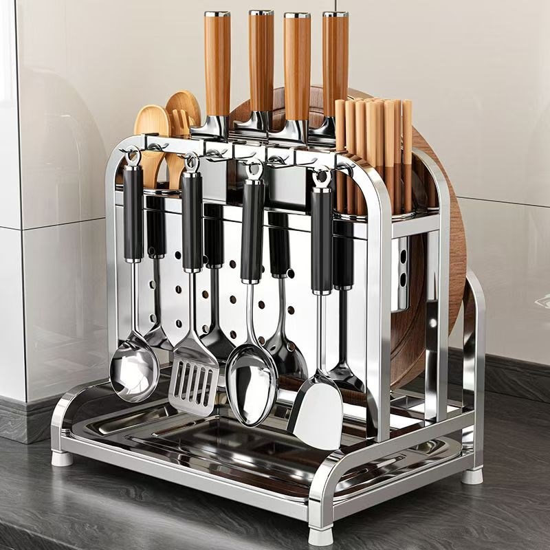 2025新款不锈钢厨房刀架置物架砧菜板刀具筷子笼一体收纳放置架子