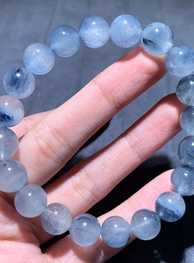 天然蓝兔毛绒发蓝发晶水晶灰蓝异象幽灵手串一物一图礼物男女饰品