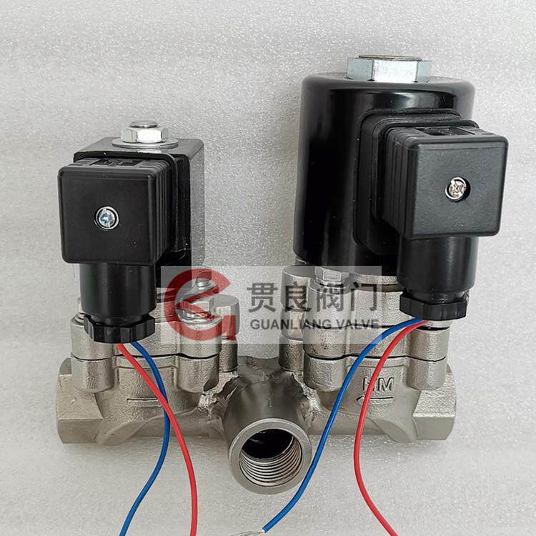 二位三通电磁阀螺纹活塞式不锈钢换向阀一进两出两进一出C220V