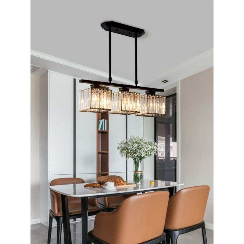餐厅吊灯后现代简约吧台饭歺桌创意个性三头长条轻奢黑色水晶灯具