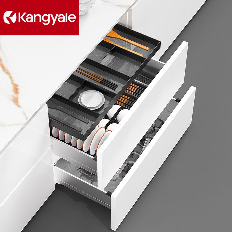 304不锈钢厨房碗碟拉篮三层内置抽屉式锅具餐具拉篮碗柜调料收纳