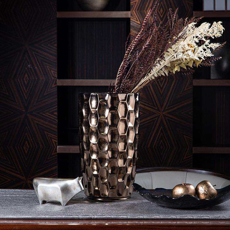 欧式金色花器摆件 陶瓷工艺品 创意简约风软装花器 家居软装饰品