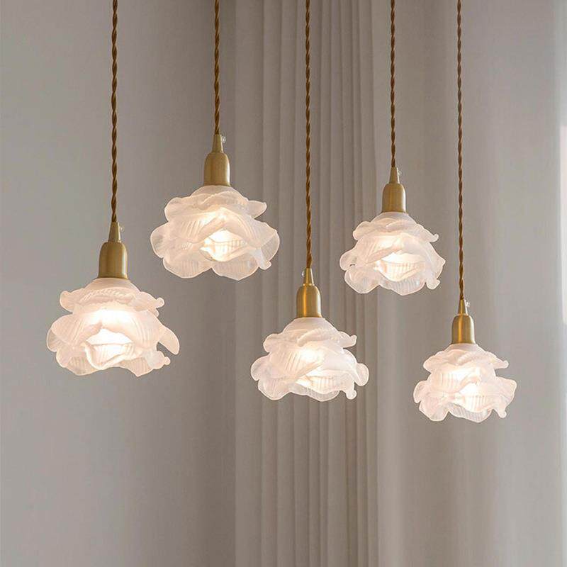 餐厅吊灯艺术餐桌吧台玫瑰花朵设计师饭厅茶室全铜