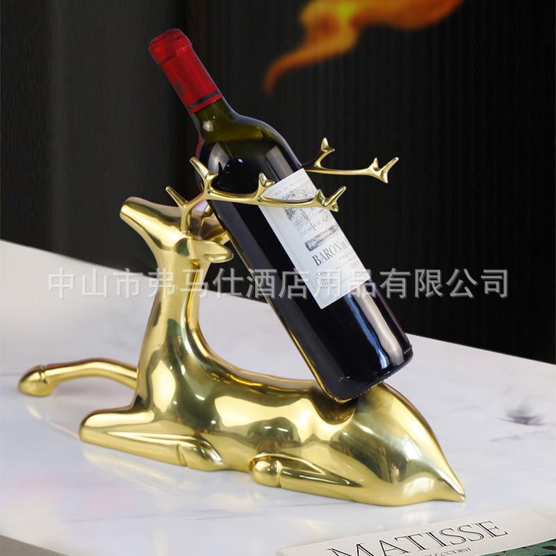 铜鹿红酒架桌面玄关卧室电视柜酒柜客厅装饰家居饰品摆件轻奢风