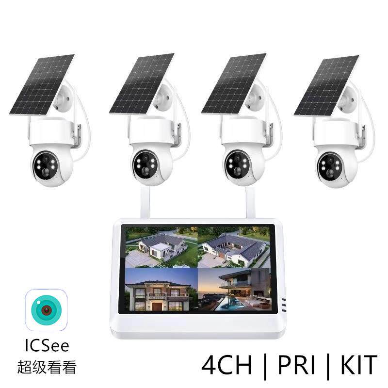 超级看看icsee4路太阳能PIR无线监控Wi-Fi套装带主机带显示屏KIT