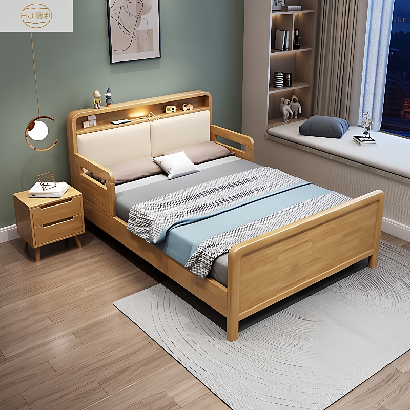 带护栏实木护理床敬老院老年人床小户型家用储物实木拼接带护栏床
