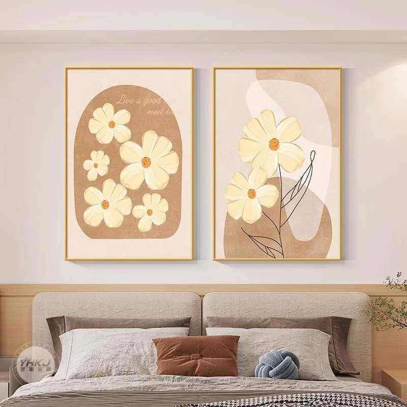 奶油风卧室床头装饰画北欧抽象主卧房间挂画原木客厅餐厅极简壁画