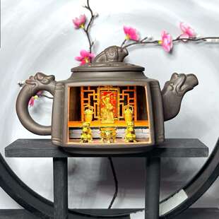 新中式微景观紫砂灯壶财神殿土地庙三清殿陶瓷模型创意茶禅意摆件