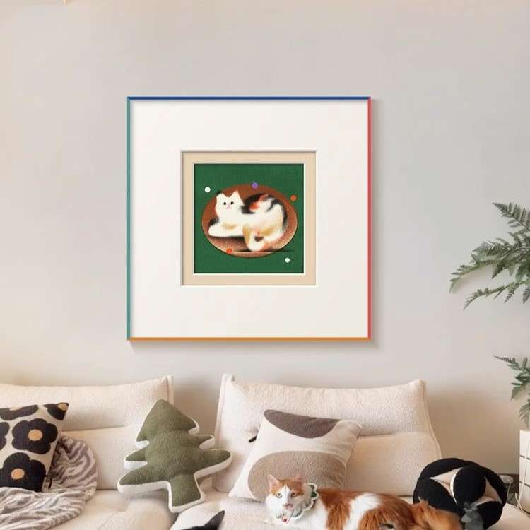 《可爱小猫》轻法式现代客厅装饰画多巴胺小众艺术卧室床头挂画
