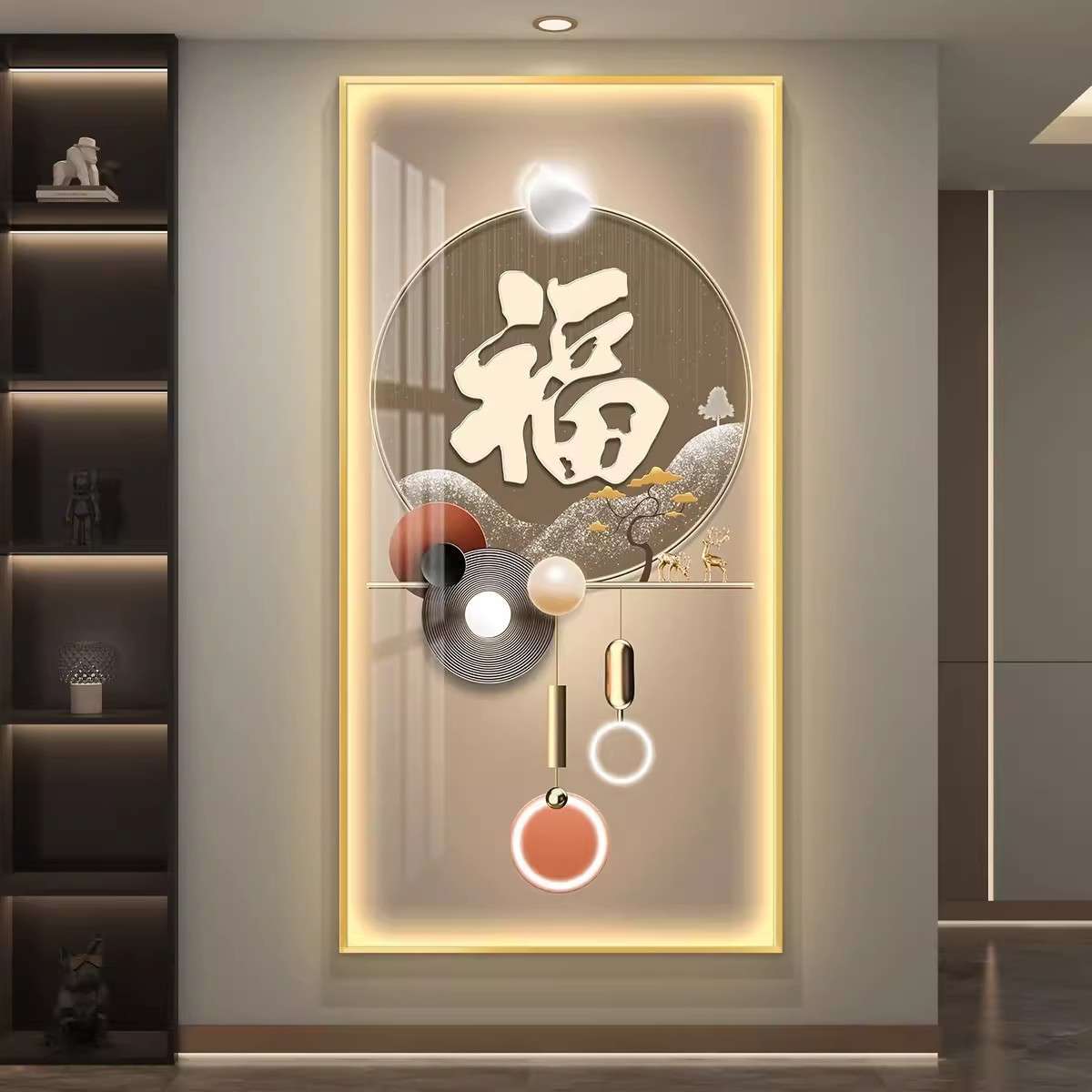 福字九鱼图LED灯画入户玄关装饰画走廊过道挂画壁画简约现代