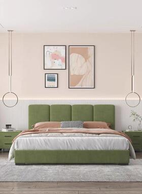 fLE现代简约民宿布艺床设计师样本间现做床北欧轻奢墨绿色丝绒双