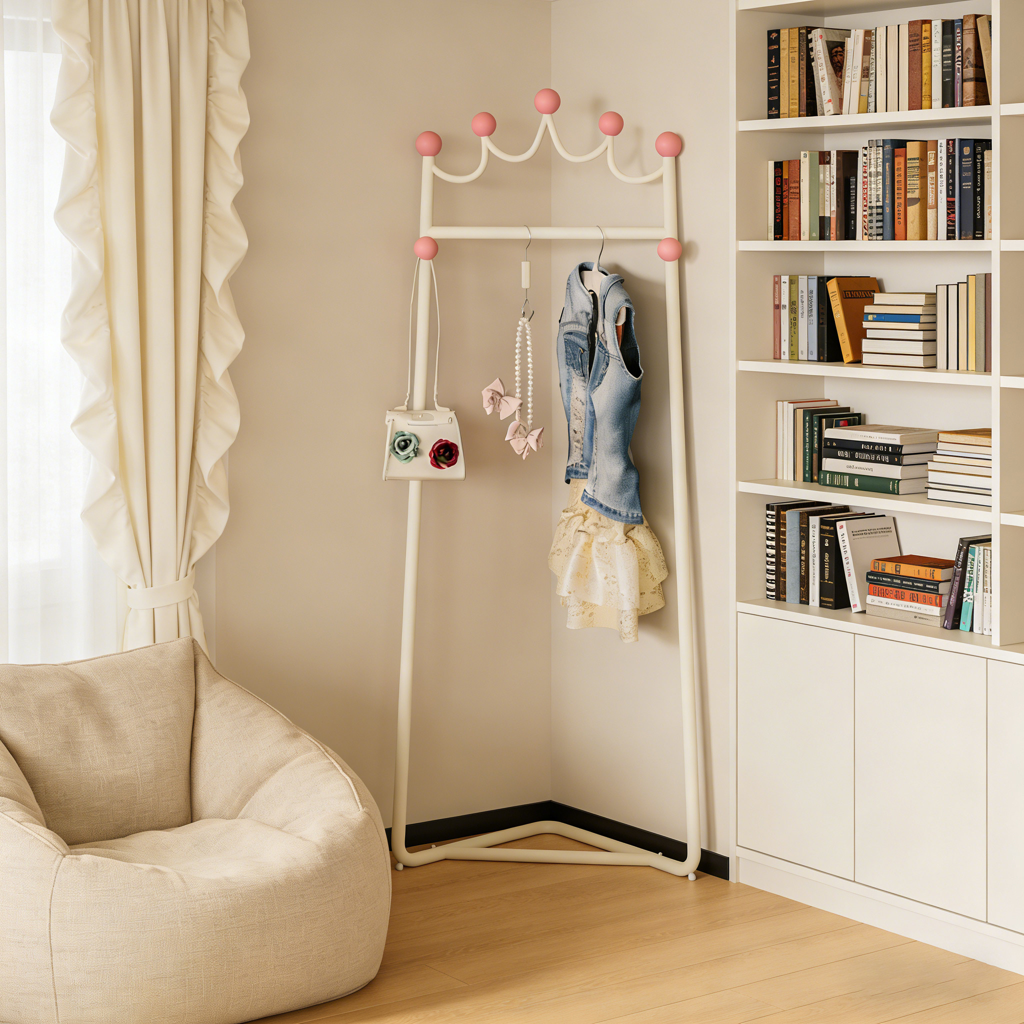 角落挂衣架儿童卧室转角衣帽架2025新款创意奶油风床边挂衣服架,住宅家具,儿童衣帽架,淘宝优惠券,粉丝福利购,淘宝优惠卷