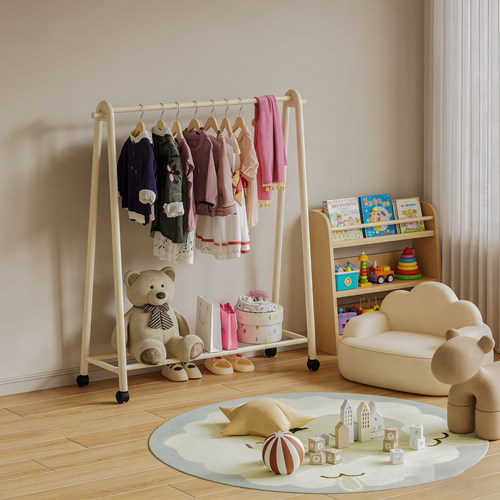 儿童卧室开放式移动衣帽架置物架