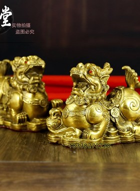 纯铜金钱如意貔貅摆件化镇辟宅邪一对开过财光的居家煞客厅办公室