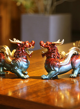 纯铜貔貅摆件一对龙头家居客厅办公室装饰品玄关摆设乔迁开业礼品