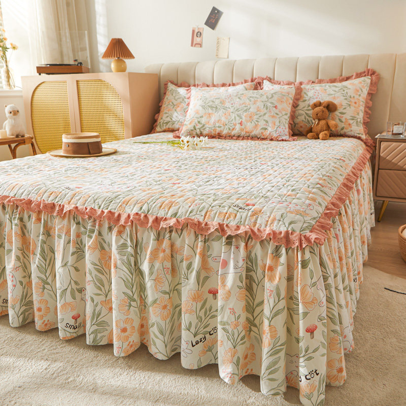 公主风碎花夹棉床裙单件床围裙罩四季通用床罩防滑带裙边床单床盖,床上用品,床裙,淘宝优惠券,粉丝福利购,淘宝优惠卷