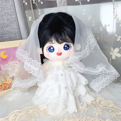 现货娃衣20cm厘米棉花娃娃纯白色婚纱裙子公仔结婚换装礼服连衣裙