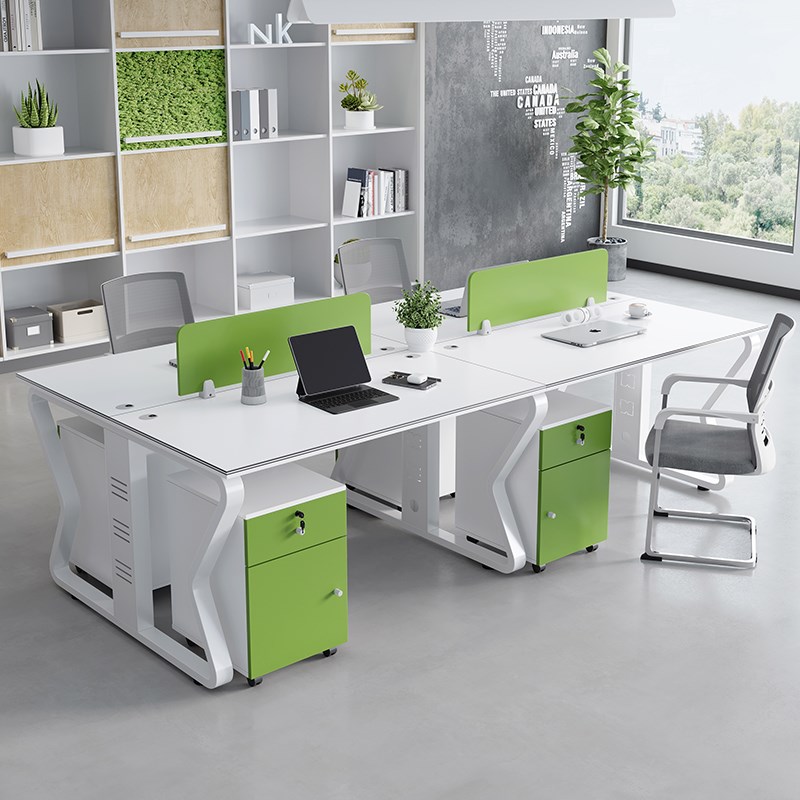 办公桌员工位简约职员桌椅组合1.4米工位卡座办公室果绿色电脑桌