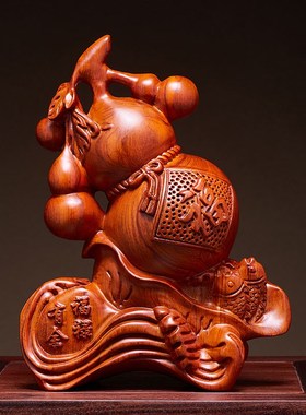花梨木雕福禄有余葫芦摆件实木招财工艺品客厅办公室玄关搬家礼物