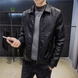 皮衣男2022新款修身韩版潮流帅气加绒加厚机车皮夹克外套男秋冬季
