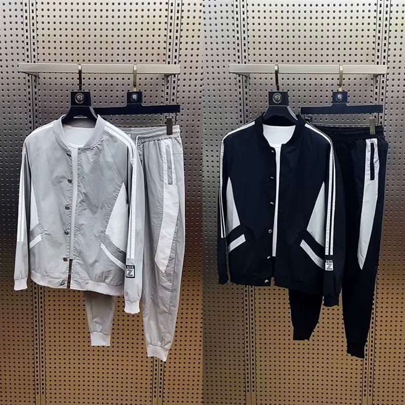 秋季男士新款撞色休闲运动套装男青年舒适棒球服小脚裤两件套T181