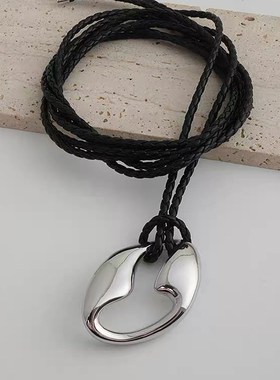 尢系UXI T字环镂空黑色皮绳项链长腰链配裙子裤子高级感腰带女