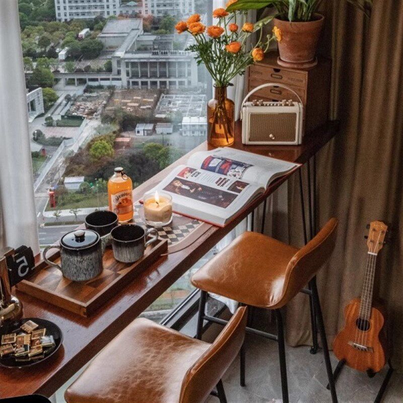 阳台实木吧台桌组合家用窗边简约靠墙商用窄桌高脚桌子隔断小吧台