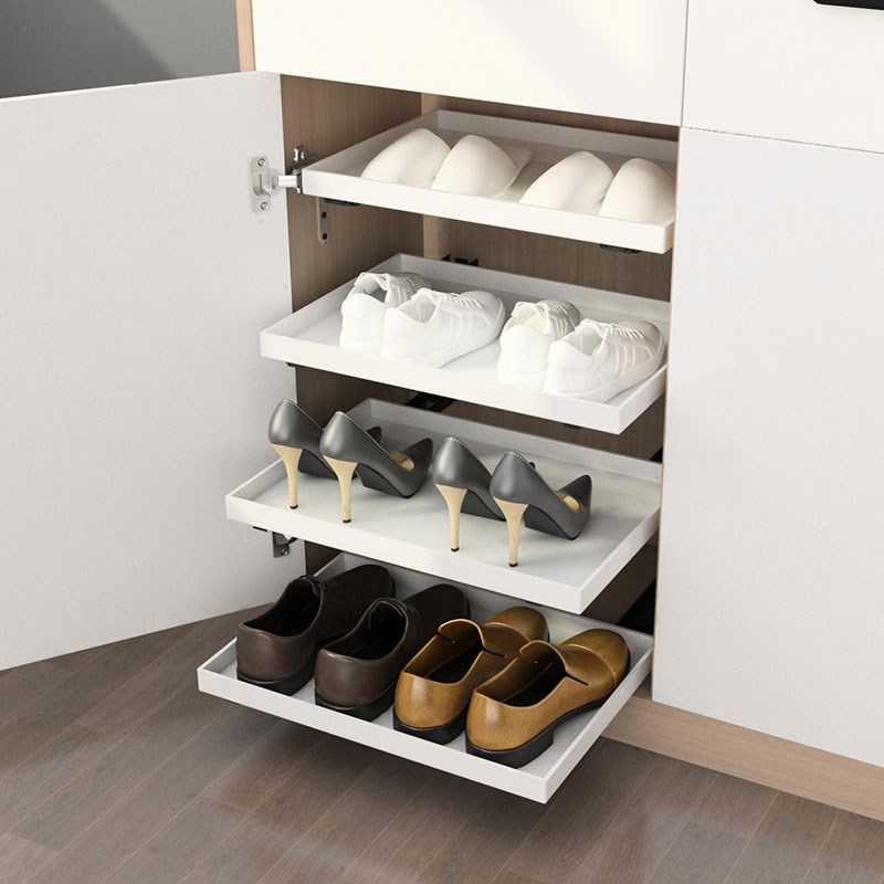 亚克力白色自制家用鞋柜分层收纳抽屉定做托盘层板带轨道悬空安装