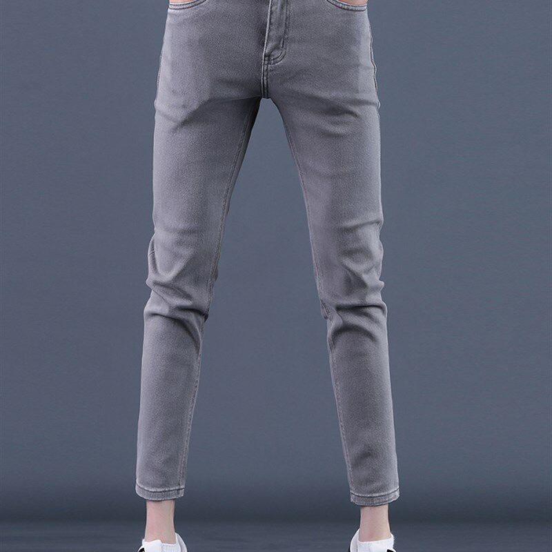 灰色牛仔裤男士修身高端小腿裤春夏时尚多用途薄休闲九分裤