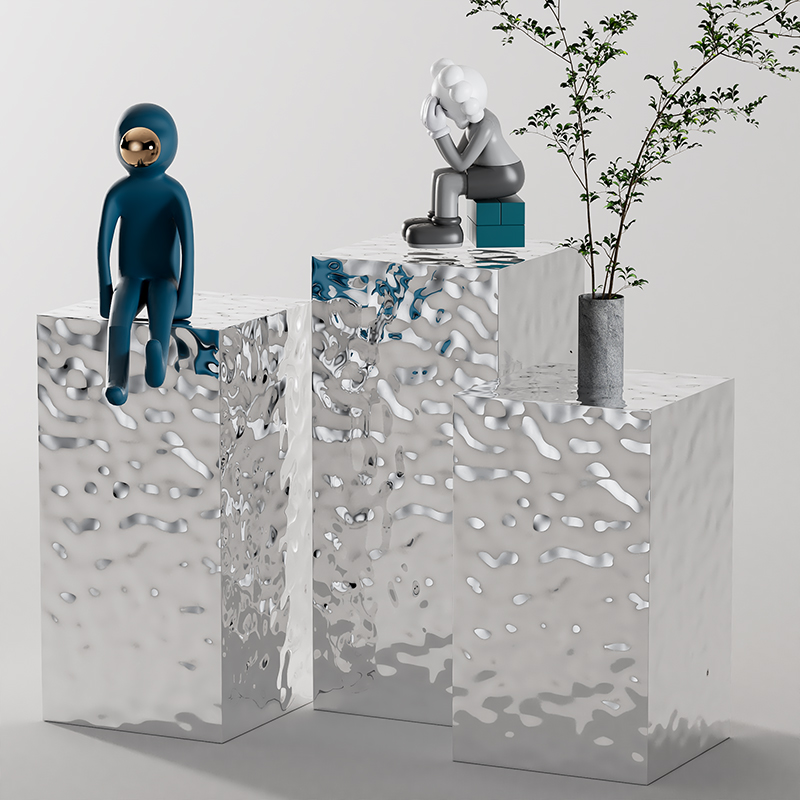 不锈钢镜面水波纹立方体模特底座橱窗鞋包流水台地台展示台定制