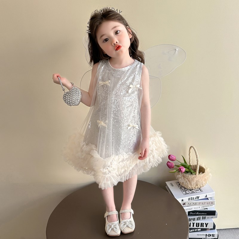 女童夏季连衣裙2025新款超仙亮片公主裙女宝宝生日礼服无袖裙子