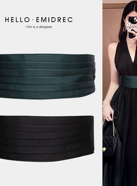 腰封女士宽腰带缎面黑色绿色装饰洋装收腰配裙子汉服高级感松紧
