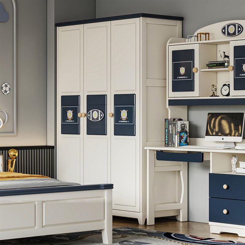 美式实木三门衣柜 简约儿童房z对开门衣柜 多色卧室大衣橱平拉门