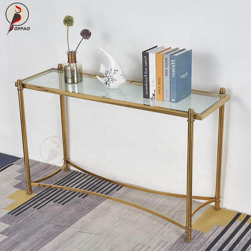 美式不锈钢钢化玻璃方形玄关桌门厅窄桌现代靠墙靠背柜案台端景