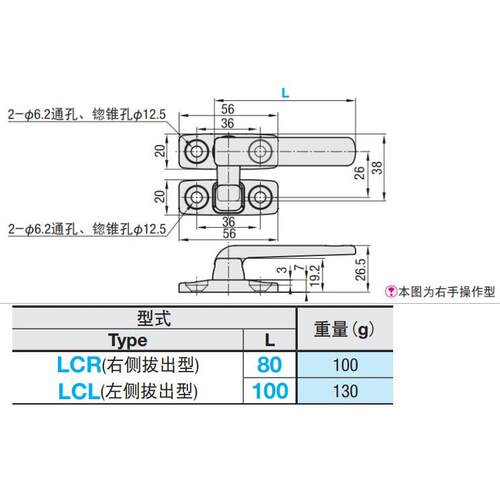FHS31/FHS41-L80/L100 旋转扣 不锈钢把手 LCL/LCR80/100 把手锁