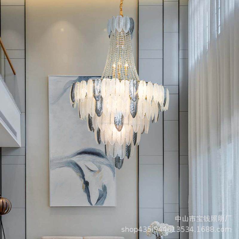 2024新款轻奢客厅水晶吊灯卧室别墅复式楼餐厅创意个性叶子艺术灯