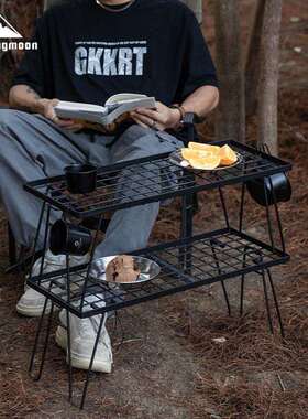 Campingmoon柯曼户外折叠落地场所架 露营黑色置物架可叠加分层使