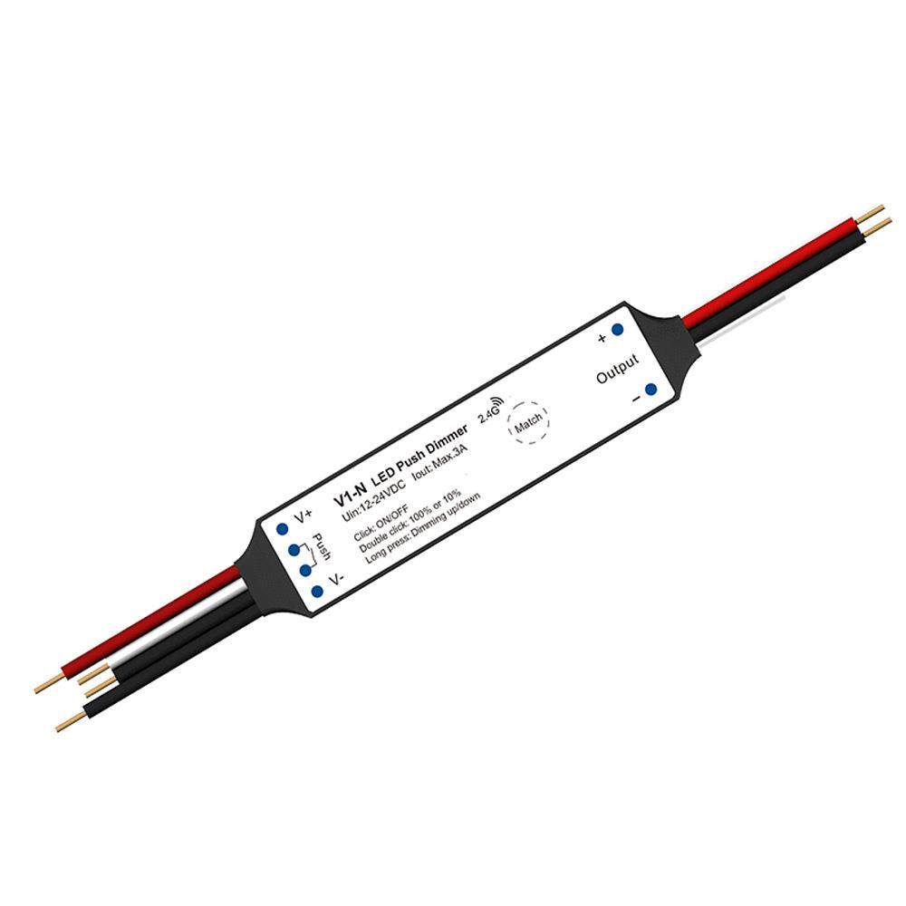 V1-N 1通道单⾊LED微型2.4GRF+PUSH控制器 信号自动中继DC12-24V