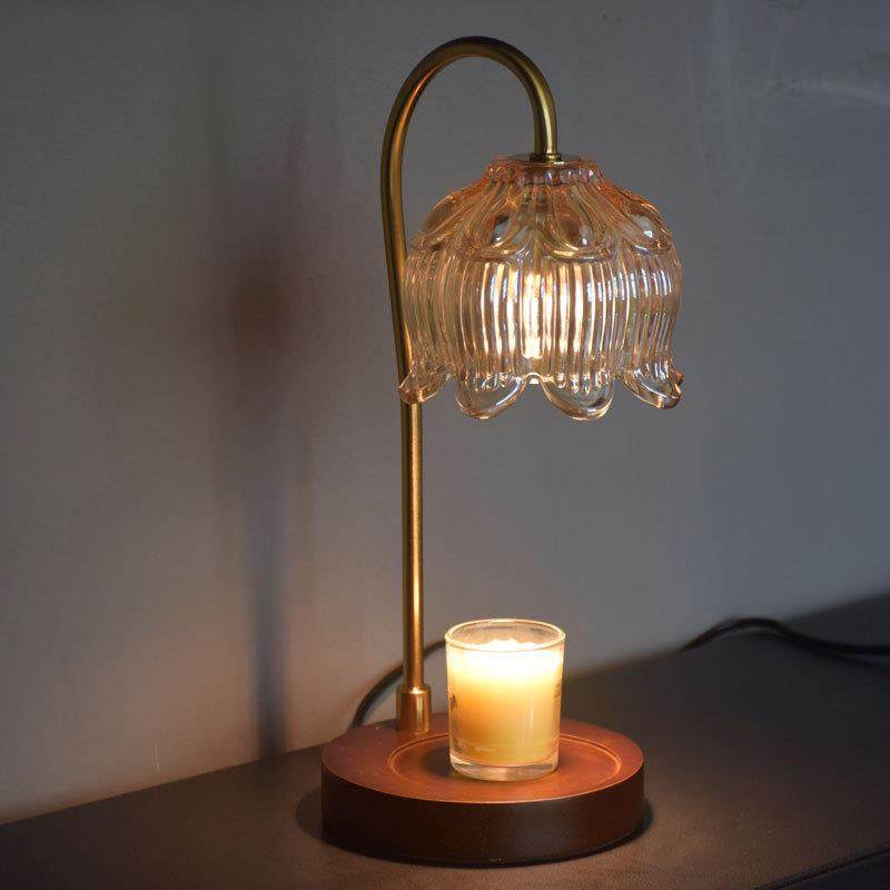 美式香熏灯融蜡灯玻璃琥珀实木胡桃色铜色跨境定时调光装饰台灯