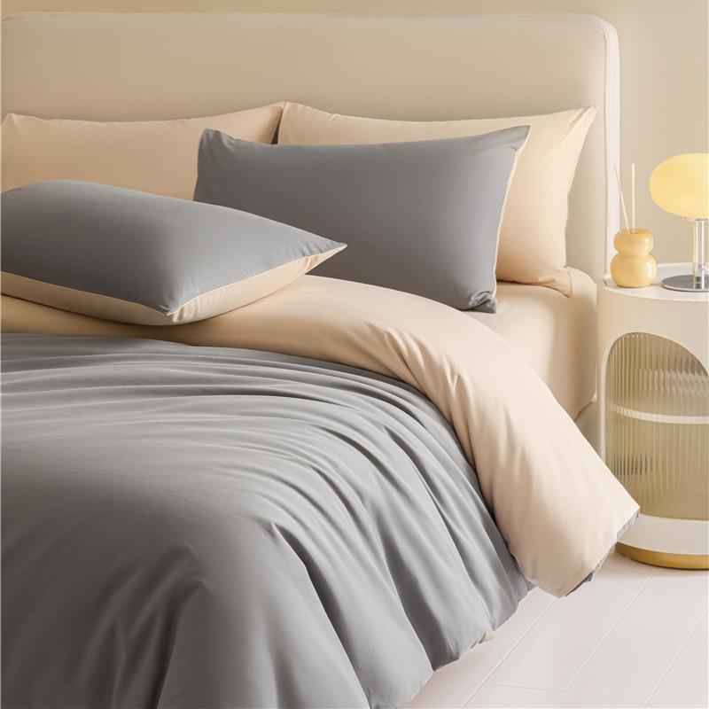 A类母婴级全棉磨毛秋冬加厚四件套长绒棉双拼纯色被套1.8床上用品