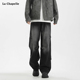 子宽松直筒休闲裤 拉夏贝尔牛仔裤 美式 高街裤 加绒2025新款 男秋冬季