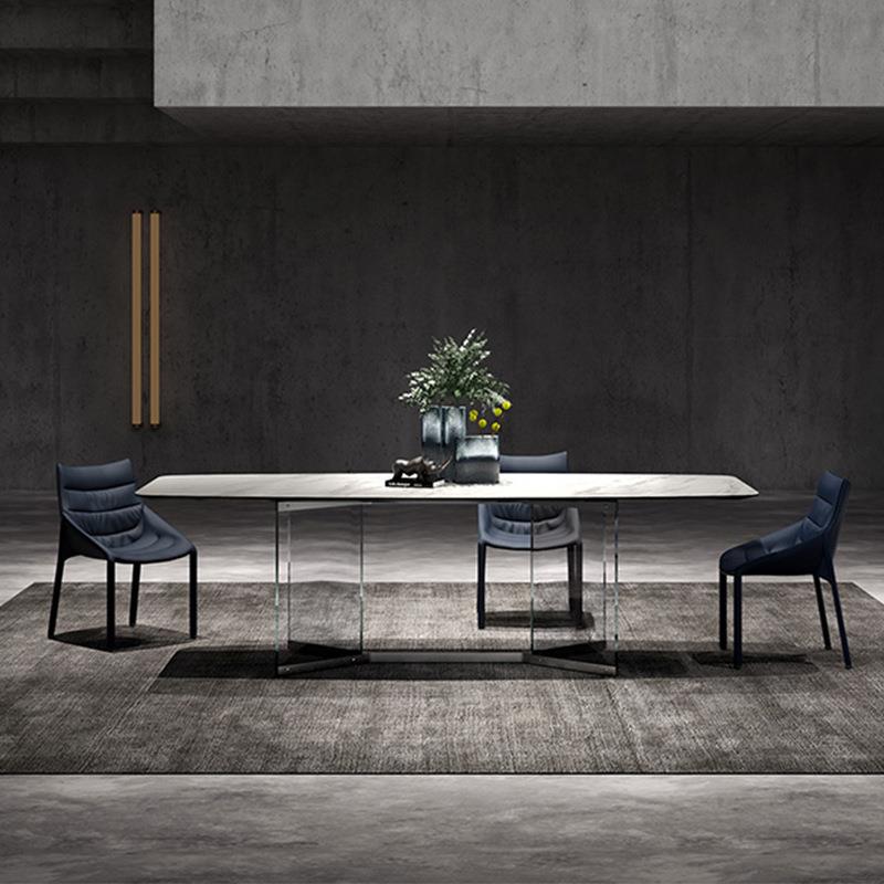 意大利进口岩板创意钢化玻璃底座现代长方形极简轻奢餐桌家用小户