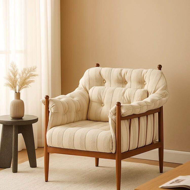 匠禾嗡嗡休闲椅布艺条纹法式复古小户型家用客厅阳台民宿单人沙发