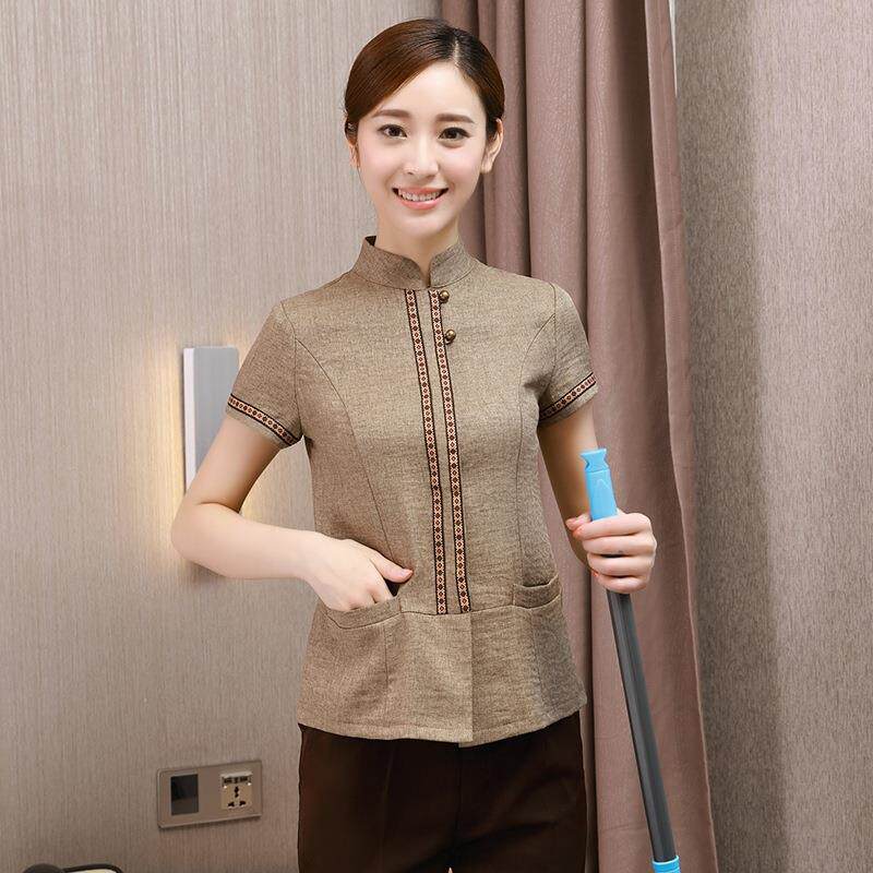 酒店阿姨工作服夏装女客房服务员清洁工服装 宾馆楼层保洁服短袖