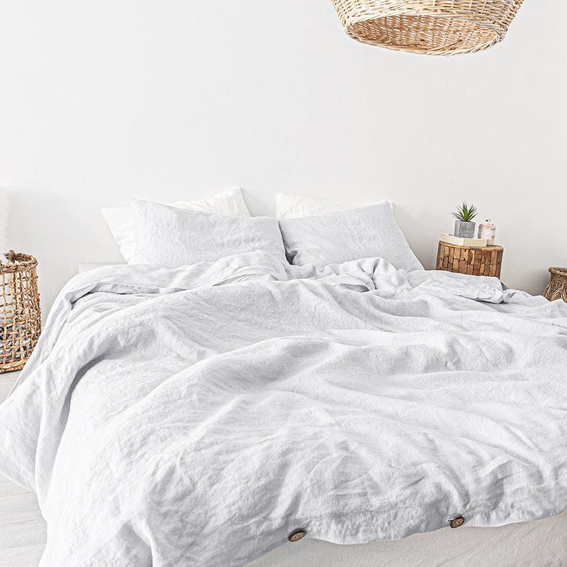 法国纯亚麻四件套酵素水洗北欧风素色轻奢裸睡床上用品现货